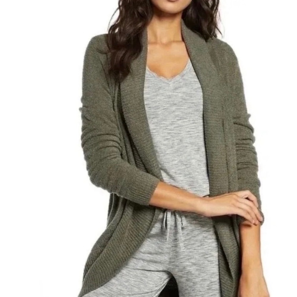 Barefoot Dreams CozyChic Lite Circle Cardigan‎ Olive Green Shawl Collar L/XL